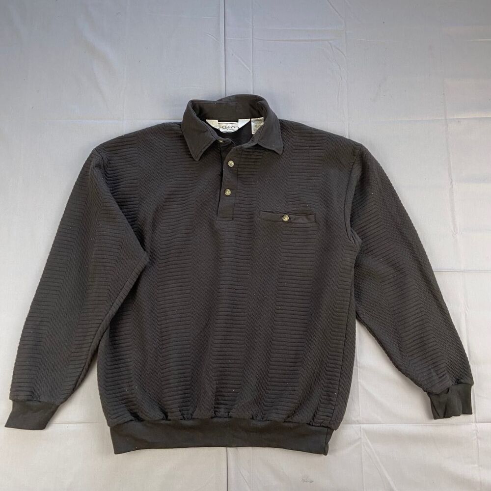 Classics By Palmland Men's M Black Textured Long Sleeve Pullover Sweater 60 40